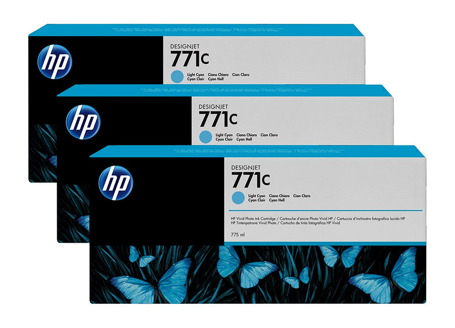Набор картриджей HP DesignJet 771 CR255A Light Cyan 3x775 мл (B6Y36A)