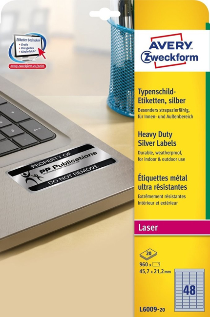Серебристые полиэстерные этикетки Avery Zweckform L6009-20
