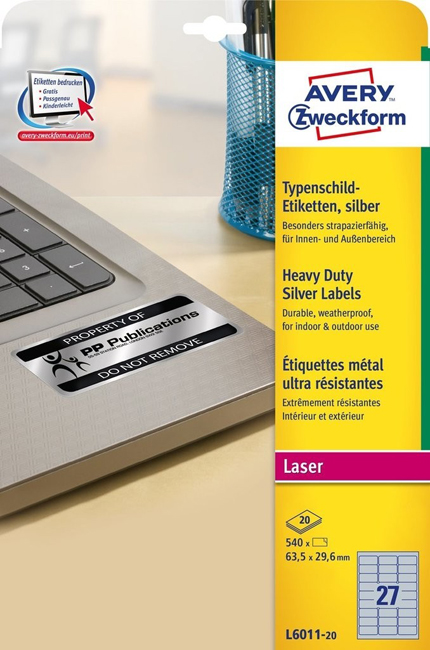 Серебристые полиэстерные этикетки Avery Zweckform L6011-20