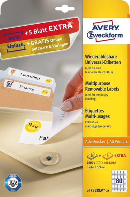 Удаляемые белые этикетки Avery Zweckform L4732REV-25