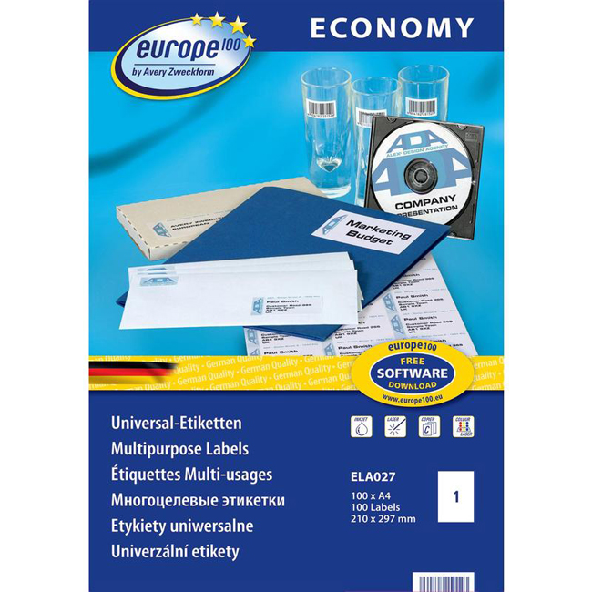 Универсальные самоклеящиеся этикетки Avery Zweckform Europe100 ELA027