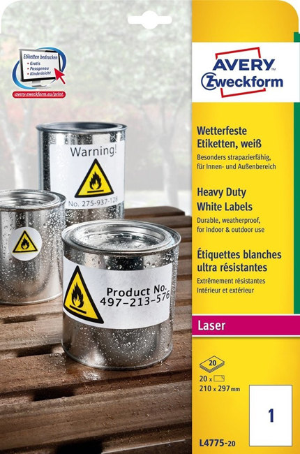 Всепогодные пленочные этикетки для лазерных принтеров Avery Zweckform